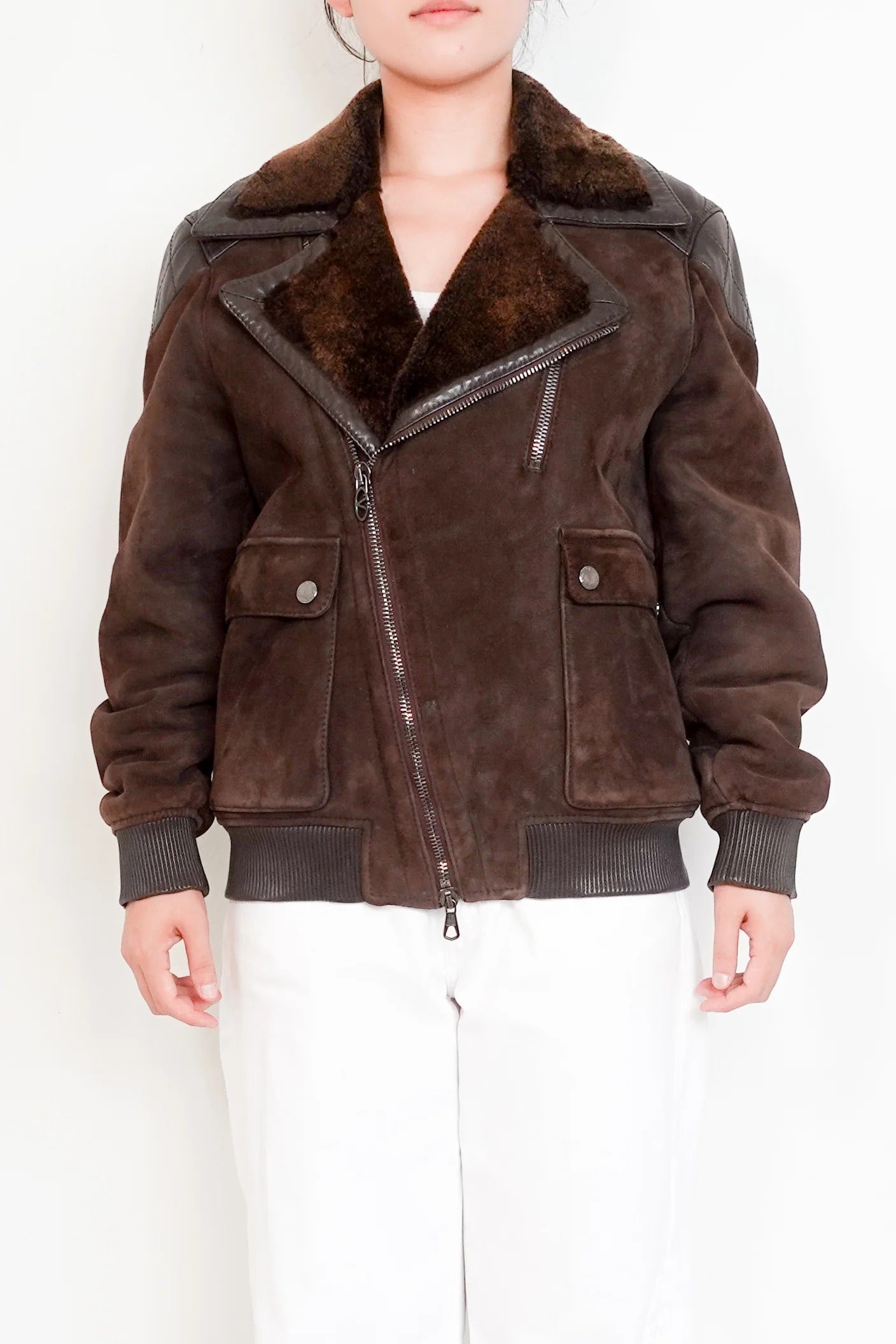 Women's Vintage Brown Suede Lambskin Bomber Jacket