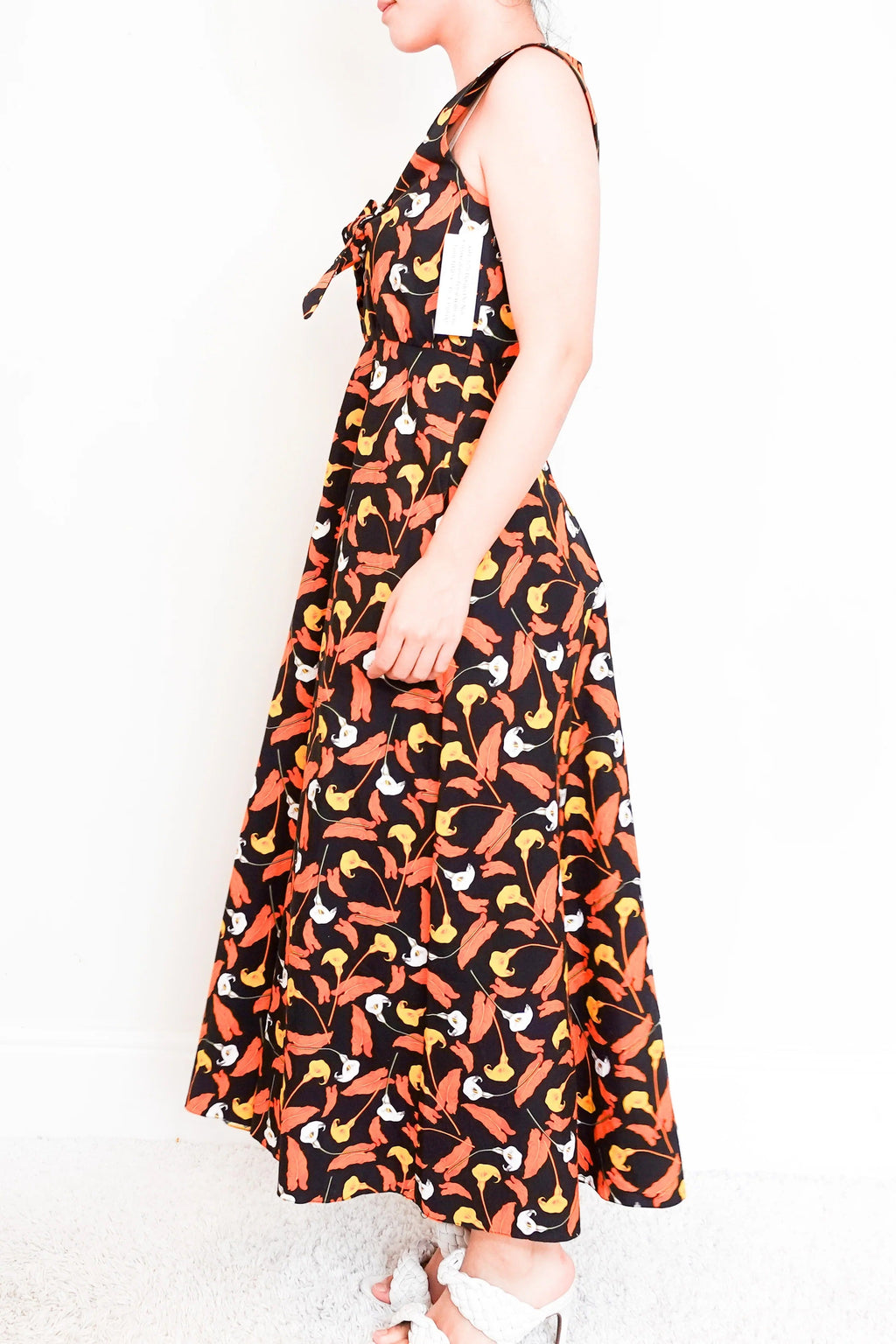 Women's Orange Floral Maxi dress with tie front