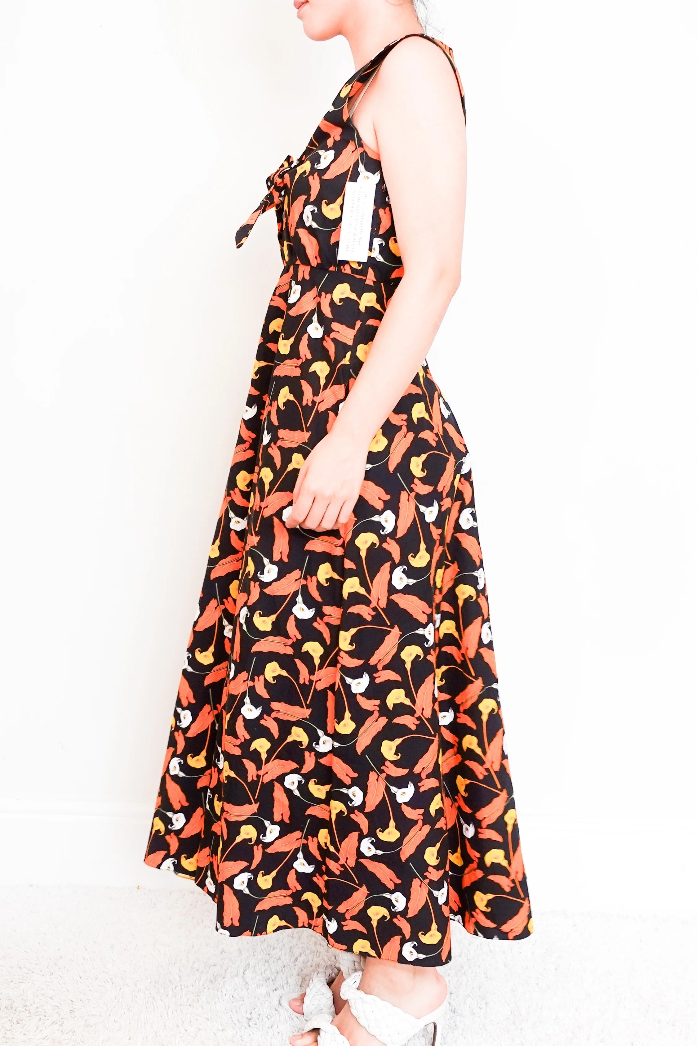 Women's Orange Floral Maxi dress with tie front