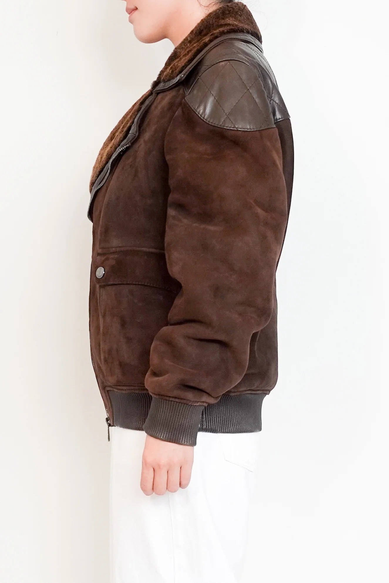 Women's Vintage Brown Suede Lambskin Bomber Jacket