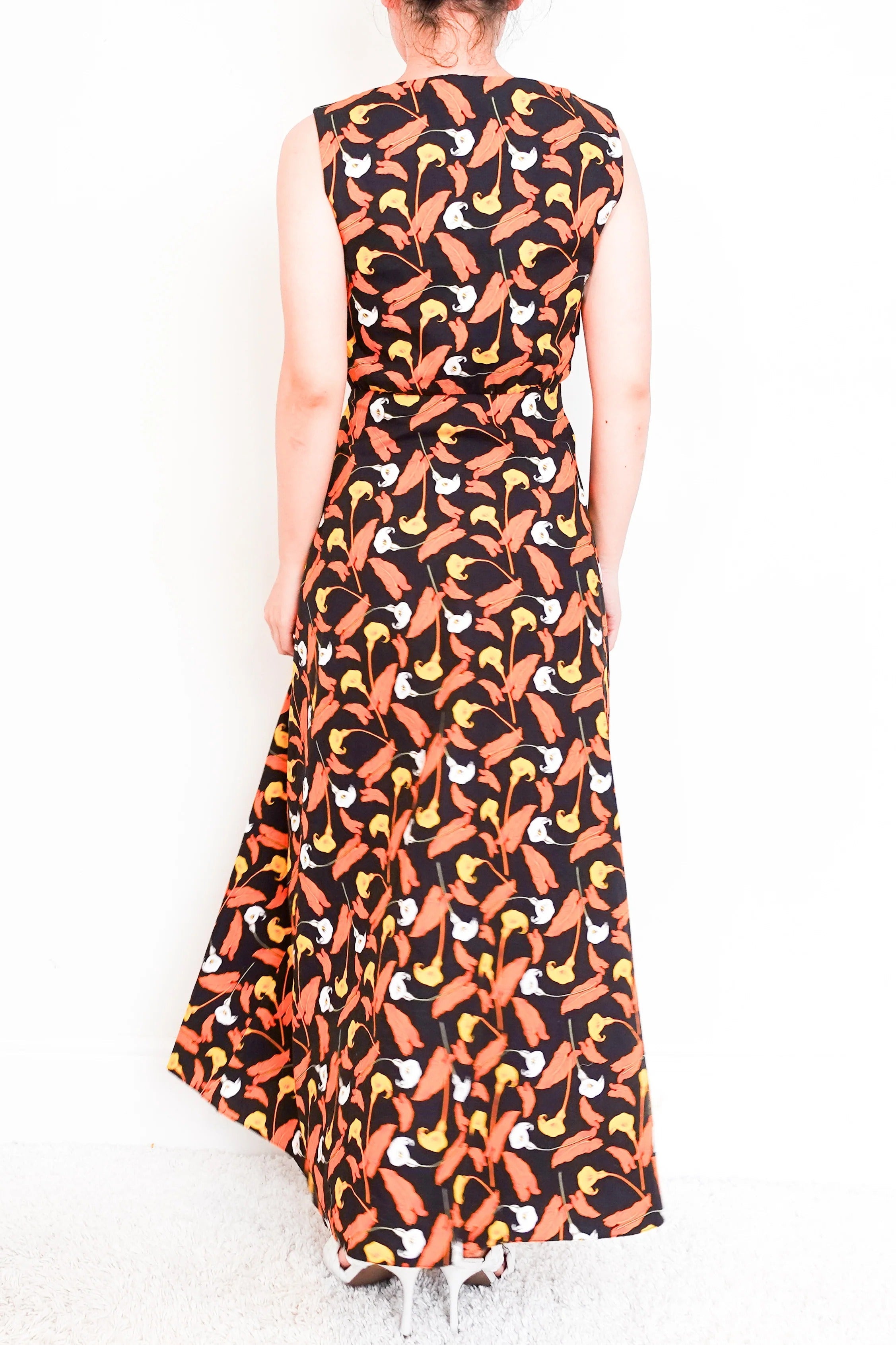 Women's Orange Floral Maxi dress with tie front